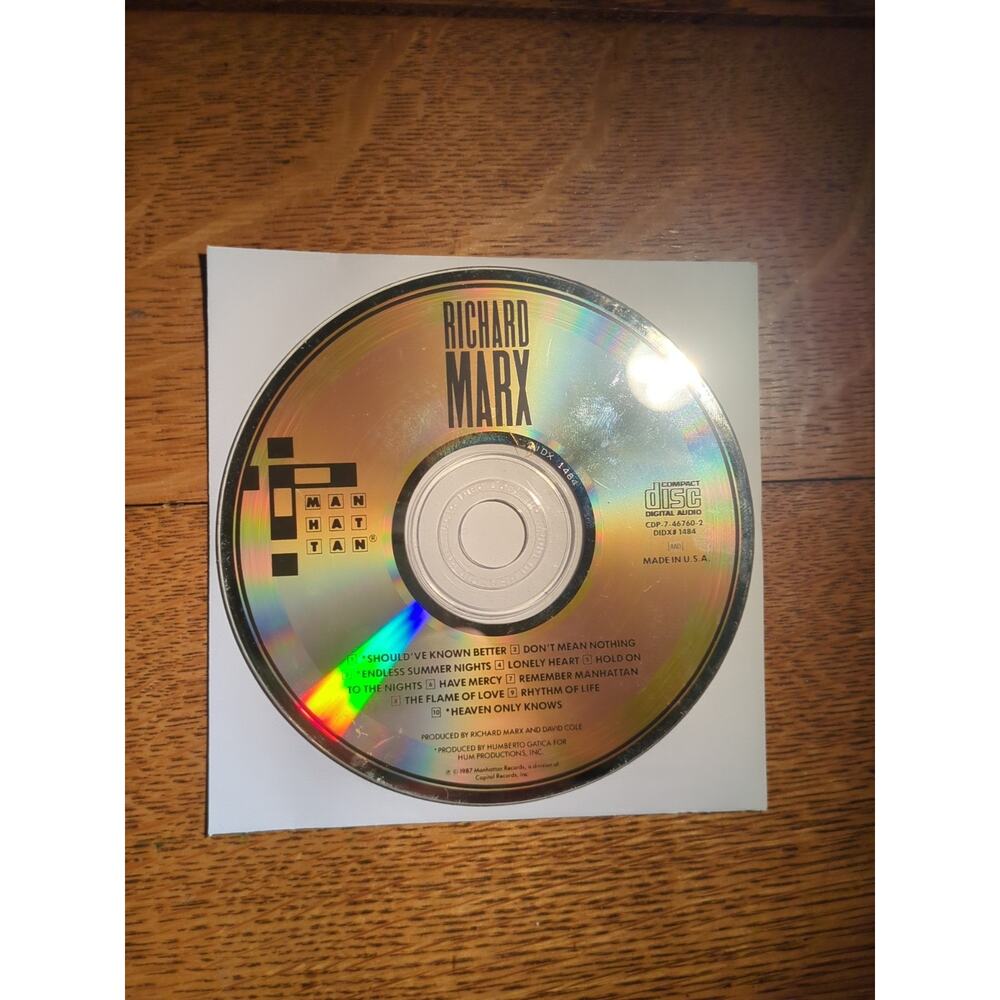 Richard Marx (CD, Club, Import, Self Titled, 1987, Manhattan Records) Disc Only